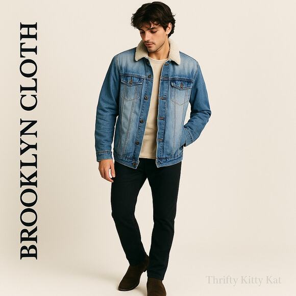 Brooklyn Cloth Sherpa Lined Denim Trucker Jacket M Workwear Heritage Western EUC - Picture 1 of 14